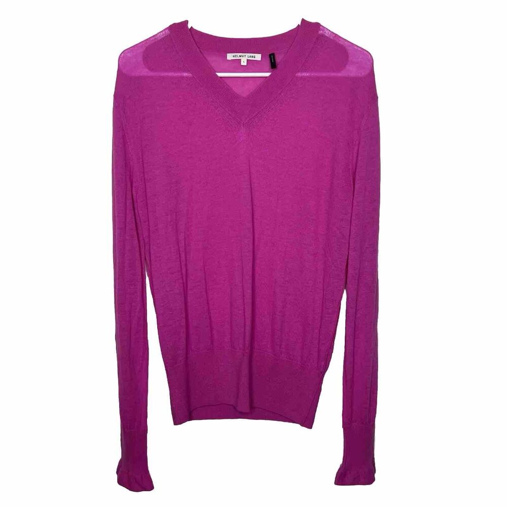 Helmut Lang Magenta V-Neck Sweater 100% cashmere